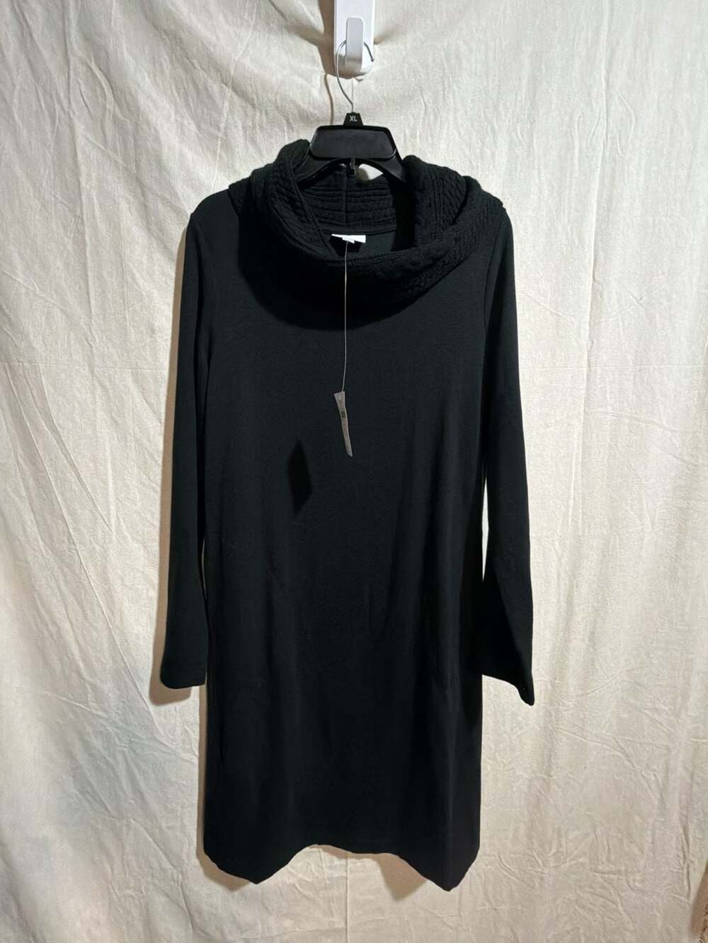 NWT J.Jill Black Sweater-Trimmed Cowl-Neck Dress Size Small
